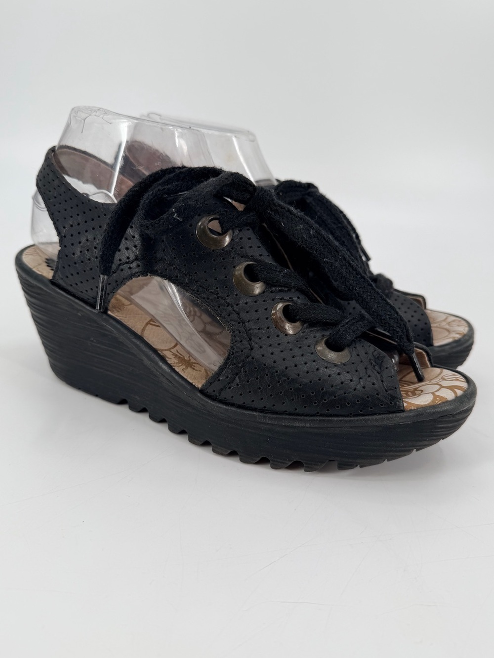 Fly London Ylfa Lace Up Wedge Open Toe Shoes 39